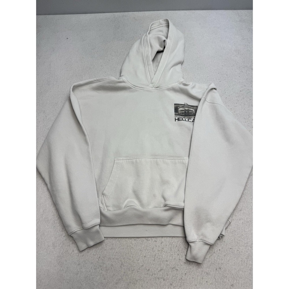 Hollister Hoodie Mens Large White Boxy Fit Challenger Hellcat Graphic Sweatshirt